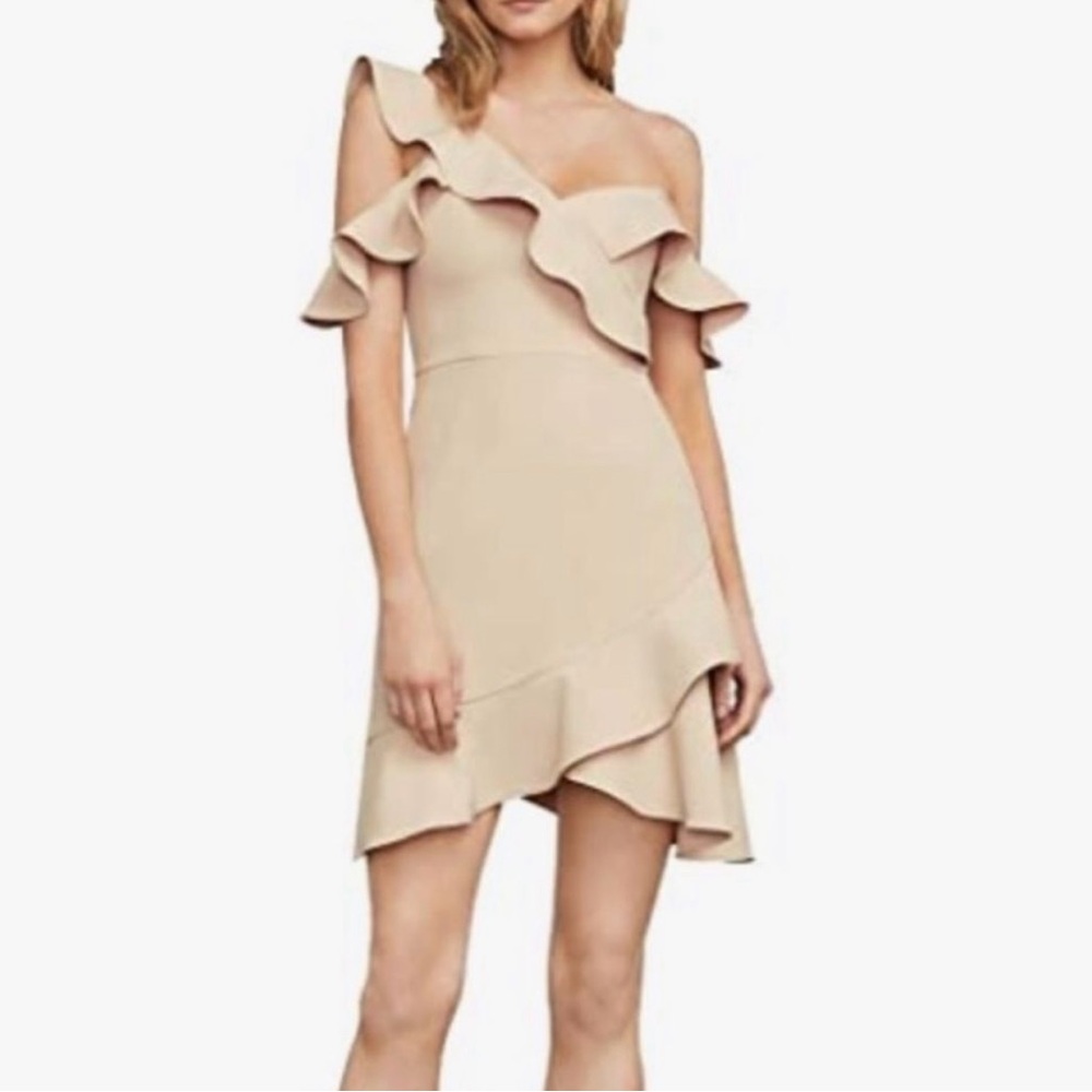 BCBGMAXAZRIA Malik Sleeveless Asymmetrical Ruffle Mini Dress Bare Pink 6